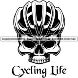 Bicycle Riding Rider Ride Racing Skull Skeleton Half Face With Helmet White Background Design Element Racer Race BMX Motocross Motorcross Exercise Fitness Sport Cycling Life Quote Text Logo Clipart SVG