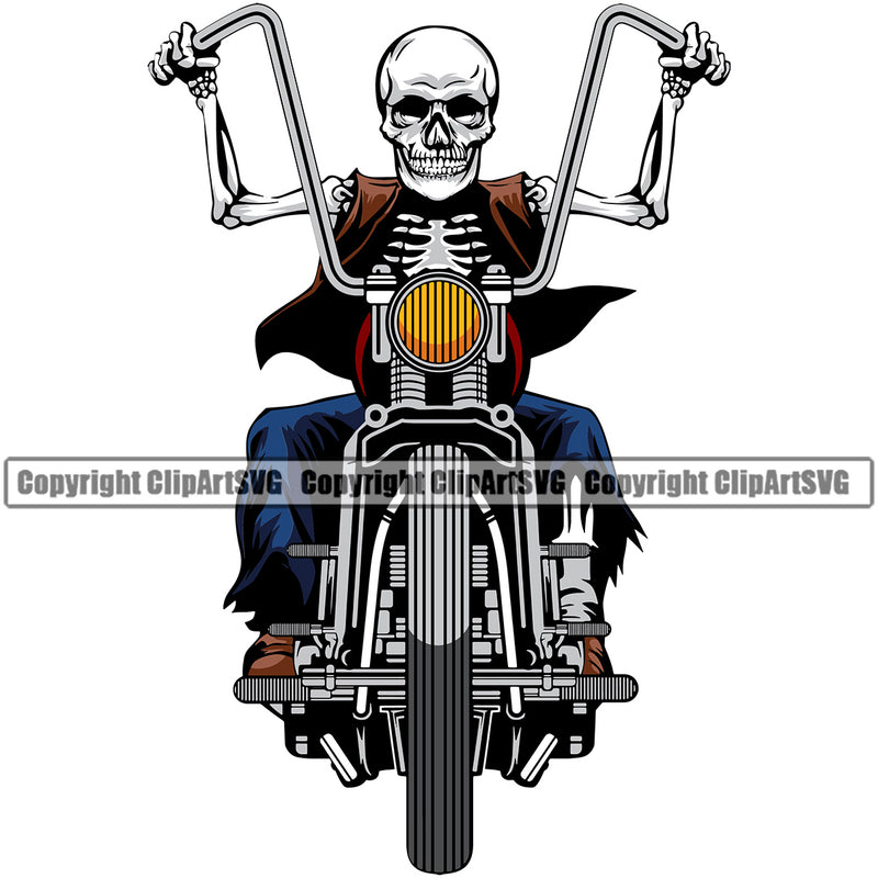 Motorcycle Bike Biker Cycle Chopper Motorbike Ride Rider Skull Skeleton Body Color Design Element Racer Rider Transportation Vehicle Art Design Logo Clipart SVG