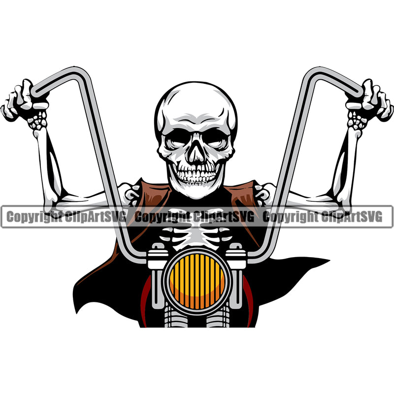 Motorcycle Bike Biker Cycle Chopper Motorbike Ride Rider Racer Rider Transportation Skull Skeleton Head Color Design Element Vehicle Art Design Logo Clipart SVG