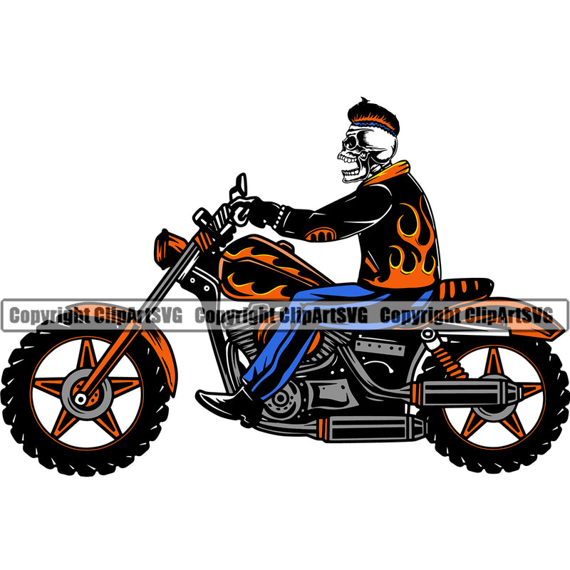 Motorcycle Bike Biker Cycle Chopper Motorbike Ride Rider Racer Rider Transportation Skull Skeleton Color Body Design Element Vehicle Art Design Logo Clipart SVG