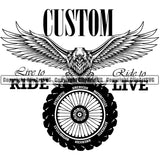 Motorcycle Bike Biker Cycle Chopper Motorbike Ride Rider Racer Rider Transportation Bike Eagle Custom Ride Live Tire Black Color Quote Text Design Element Vehicle Art Design Logo Clipart SVG