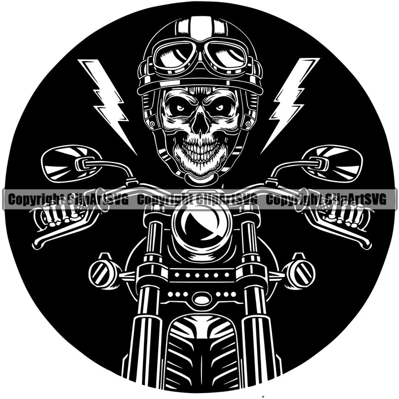 Motorcycle Bike Biker Cycle Chopper Motorbike Ride Rider Racer Skull Black Circle Design Element Rider Transportation Vehicle Art Design Logo Clipart SVG