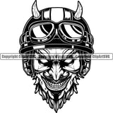 Motorcycle Bike Biker Cycle Chopper Motorbike Ride Devil Head Smile Face Design Element Rider Racer Rider Transportation Vehicle Art Design Logo Clipart SVG