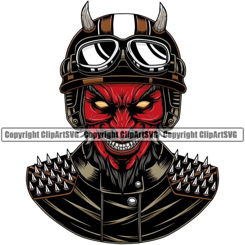 Motorcycle Bike Biker Cycle Chopper Motorbike Devil Skull Color Red Wearing Cloth Helmet Design Element Ride Rider Racer Rider Transportation Vehicle Art Design Logo Clipart SVG