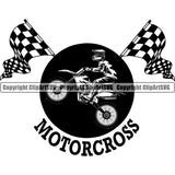 Motorcycle Dirt Bike Motocross Automotive Transportation Race Racing Racer Rider Ride Riding Motorcycle Motorcross Checkered Flag Logo Design Element Garment Art Design Logo Clipart SVG