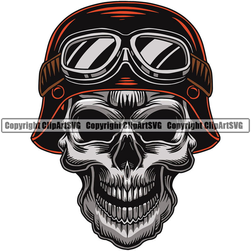 Motorcycle Bike Biker Cycle Chopper Motorbike Skull Head Wearing Helmet Color Design Element Ride Rider Racer Rider Transportation Vehicle Art Design Logo Clipart SVG