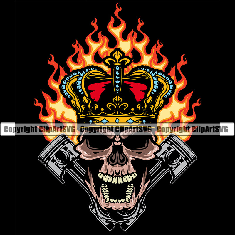 Motorcycle Bike Biker Cycle Chopper Motorbike Ride Rider Racer King Skull Skeleton Fire Color Design Element Black Background Rider Transportation Vehicle Art Design Logo Clipart SVG