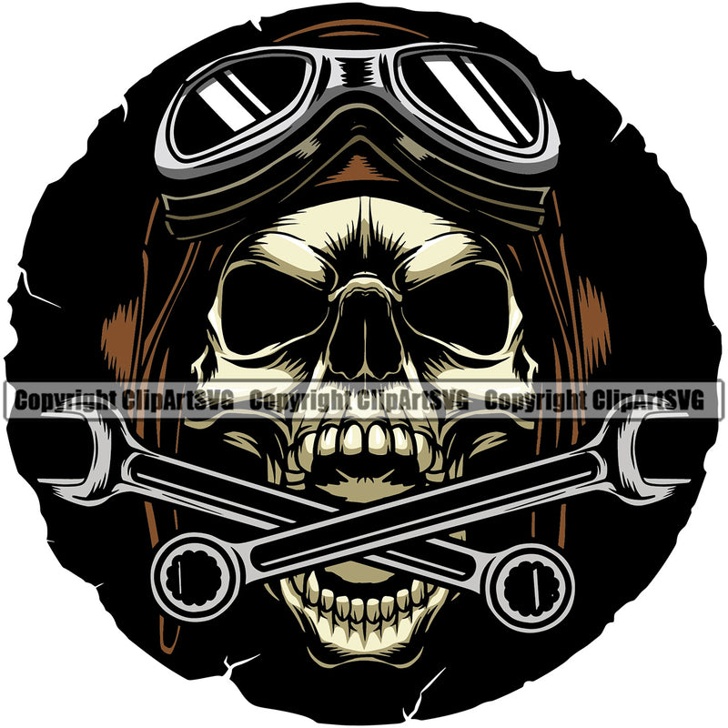 Motorcycle Bike Biker Cycle Chopper Motorbike Mechanic Wrench Skull Head Yellow Color Design Element Ride Rider Racer Rider Transportation Vehicle Art Design Logo Clipart SVG