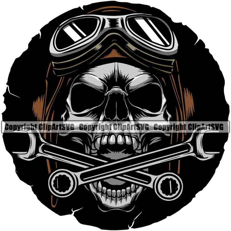 Motorcycle Bike Biker Cycle Chopper Motorbike Ride Mechanic Wrench Color Skull Head Design Element Rider Racer Rider Transportation Vehicle Art Design Logo Clipart SVG