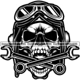 Motorcycle Bike Biker Cycle Chopper Motorbike Skull Under Mouth Mechanic Wrench White Background Design Element Ride Rider Racer Rider Transportation Vehicle Art Design Logo Clipart SVG