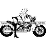Motorcycle Bike Biker Cycle Chopper Motorbike Ride Rider Pinup Girl Body Design Element Racer Rider Transportation Vehicle Art Design Logo Clipart SVG
