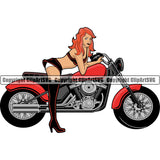 Motorcycle Bike Biker Cycle Chopper Motorbike Ride Rider Pinup Girl Logo Color Design Element Both Racer Rider Transportation Vehicle Art Design Logo Clipart SVG
