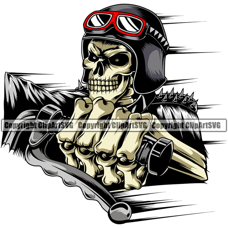 Motorcycle Bike Biker Cycle Chopper Motorbike Speed Reaching Skull Skeleton Yellow Color Design Element Red Color Sunglasses Ride Rider Racer Rider Transportation Vehicle Art Design Logo Clipart SVG