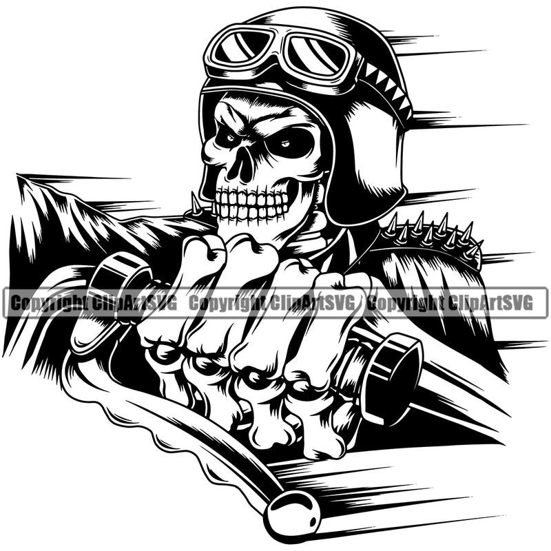 Motorcycle Bike Biker Cycle Chopper Motorbike Ride Rider Racer Rider Skull Skeleton Angry Face White Background Design Element Transportation Vehicle Art Design Logo Clipart SVG
