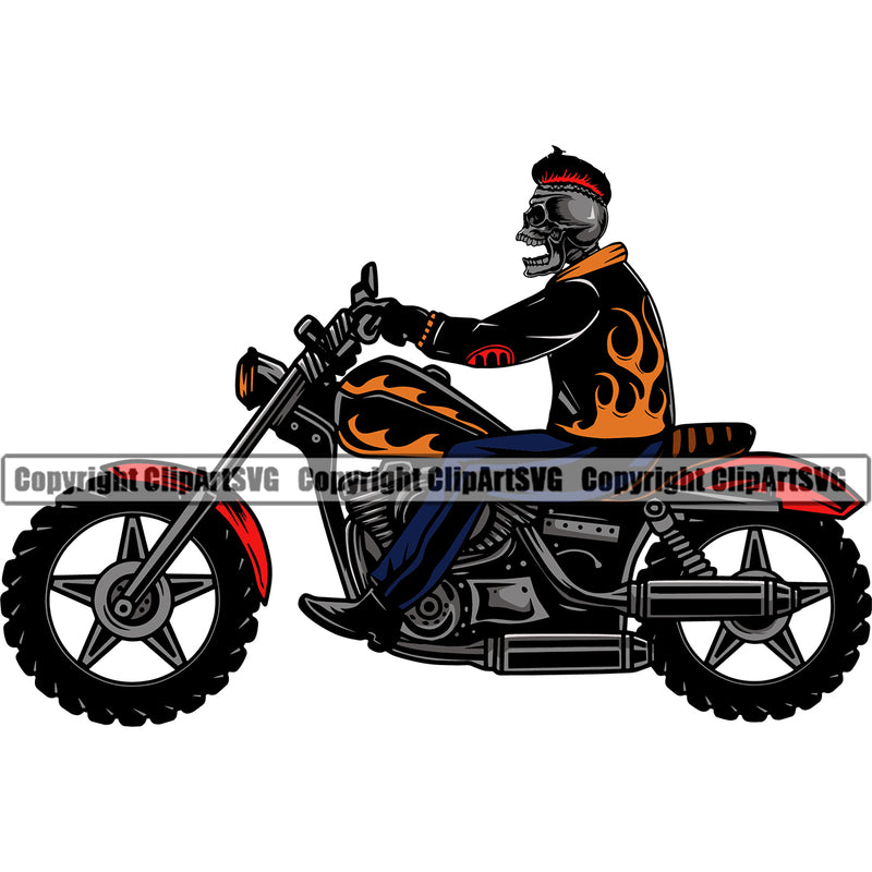 Motorcycle Bike Biker Cycle Chopper Motorbike Ride Rider Racer Rider Skull Bike Color Design Element Transportation Vehicle Art Design Logo Clipart SVG