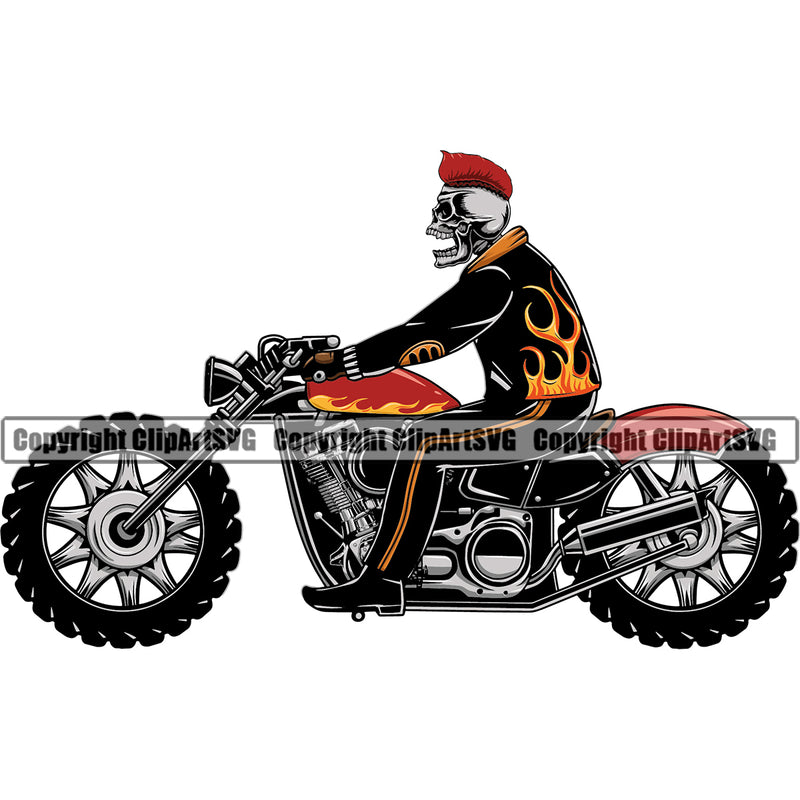Motorcycle Bike Biker Cycle Chopper Motorbike Ride Skull Rider Body Color Design Element Racer Rider Transportation Vehicle Art Design Logo Clipart SVG