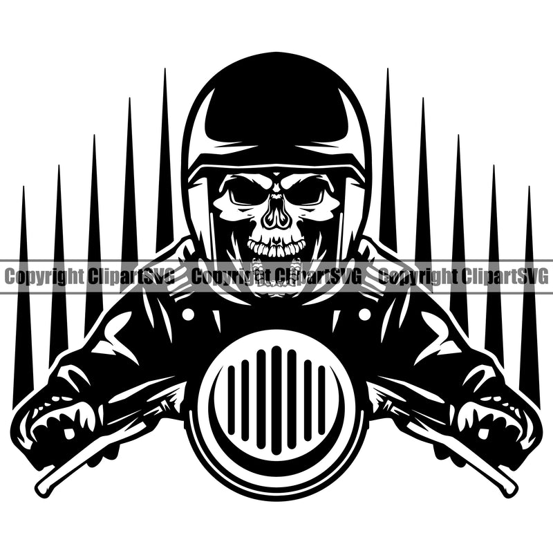 Motorcycle Bike Biker Cycle Chopper Motorbike Ride Skull Rider Black Color Design Element Racer Rider Transportation Vehicle Art Design Logo Clipart SVG