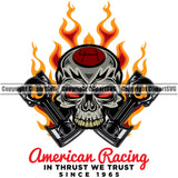 Motorcycle Bike Biker Cycle Chopper Motorbike Ride Rider Racer Rider Skull Skeleton Head Design American Racing In Thrust We Trust Since 1965 Transportation Vehicle Art Logo Clipart SVG