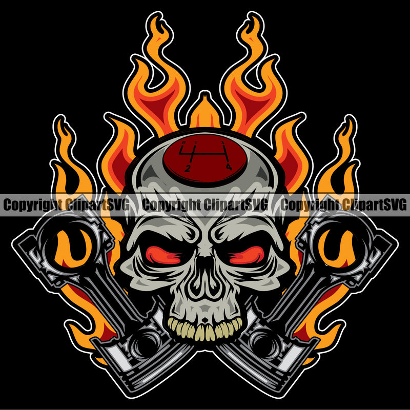 Motorcycle Bike Biker Cycle Chopper Motorbike Ride Rider Skull Skeleton Fire Color Design Element Black Background Racer Rider Transportation Vehicle Art Design Logo Clipart SVG