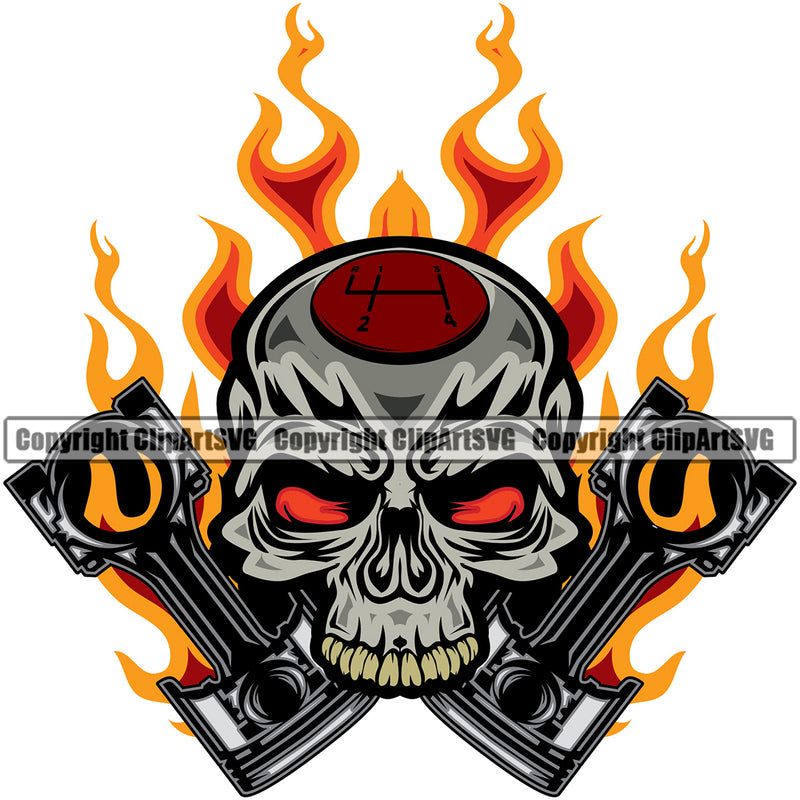 Motorcycle Bike Biker Cycle Chopper Motorbike Ride Rider Racer Skull Color Head Fire Design Element White Background Design Element Transportation Vehicle Art Design Logo Clipart SVG