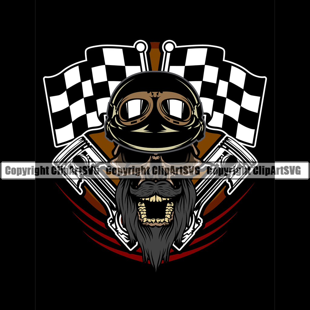 Motorcycle Bike Biker Cycle Chopper Motorbike Ride Rider Skull Skeleton Head Design Element Black Background Racer Rider Transportation Vehicle Art Design Logo Clipart SVG