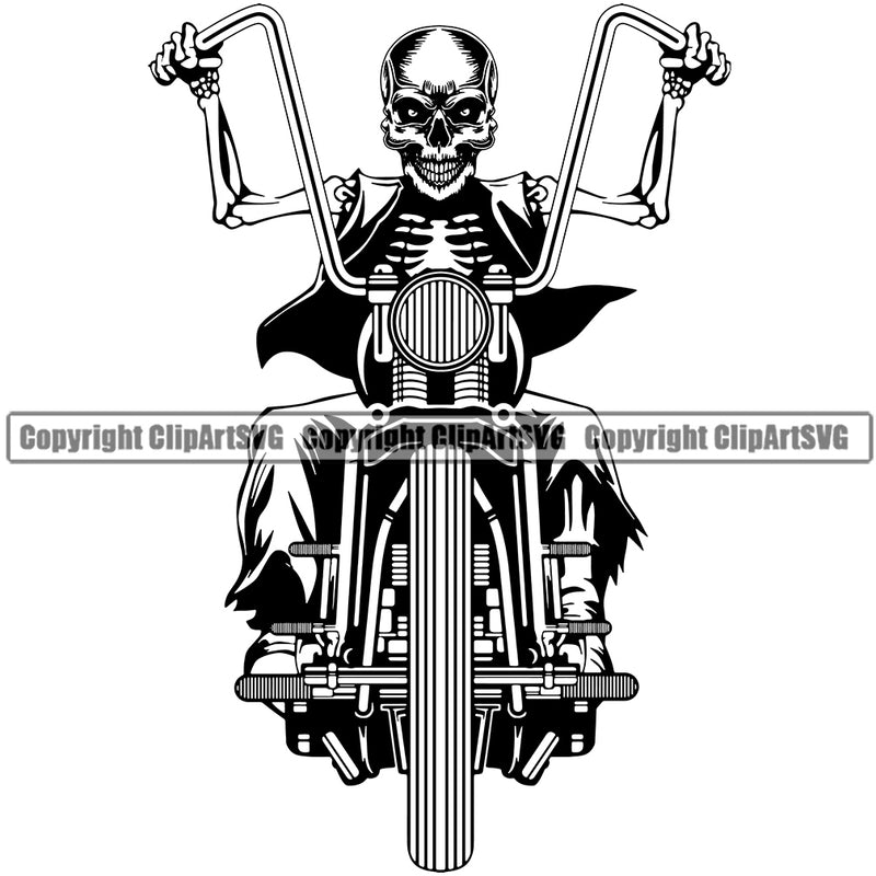 Motorcycle Bike Biker Cycle Chopper Motorbike Ride Rider Skull Body White Background Design Element Speed Racer Rider Transportation Vehicle Art Design Logo Clipart SVG