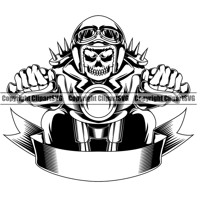 Motorcycle Bike Biker Cycle Chopper Motorbike Ride Rider Racer Skull Rider Speed Mascot Design Element Transportation Vehicle Art Design Logo Clipart SVG