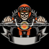 Motorcycle Bike Biker Cycle Chopper Motorbike Ride Rider Racer Rider Skull Head And Bike Handle Black Background Design Element Transportation Vehicle Art Design Logo Clipart SVG
