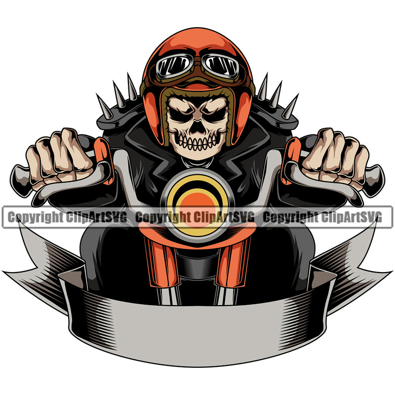 Motorcycle Bike Biker Cycle Chopper Motorbike Skull Color Black Design Element White Background Ride Rider Racer Rider Transportation Vehicle Art Design Logo Clipart SVG