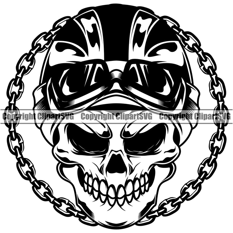 Motorcycle Bike Biker Cycle Chopper Motorbike Ride Rider Racer Rider Skull Skeleton With Metal Chain Vector Design Element Transportation Vehicle Art Design Logo Clipart SVG