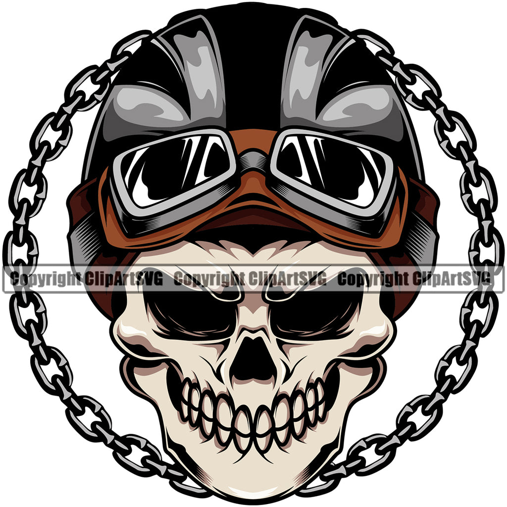 Motorcycle Bike Biker Cycle Chopper Motorbike Ride Rider Racer Rider Skull Skeleton With Metal Chain White Background Design Element Transportation Vehicle Art Design Logo Clipart SVG