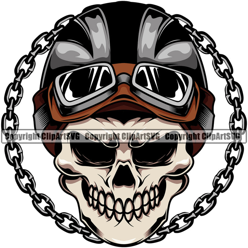 Motorcycle Bike Biker Cycle Chopper Motorbike Ride Rider Racer Rider Skull Skeleton With Metal Chain White Background Design Element Transportation Vehicle Art Design Logo Clipart SVG