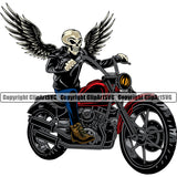 Motorcycle Bike Biker Cycle Chopper Motorbike Ride Rider Racer Rider Skull Head With Wings Color Bike White Background Design Element Transportation Vehicle Art Design Logo Clipart SVG