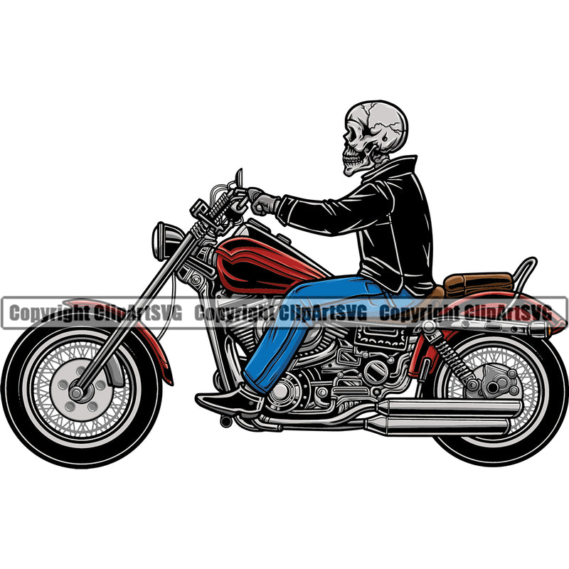 Motorcycle Bike Biker Cycle Chopper Motorbike Skull Bike Ride Rider Color Design Element White Background Racer Rider Transportation Vehicle Art Design Logo Clipart SVG
