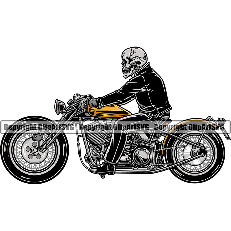 Motorcycle Bike Biker Cycle Chopper Motorbike Skull Yellow Color Bike White Background Design Element Ride Rider Racer Rider Transportation Vehicle Art Design Logo Clipart SVG