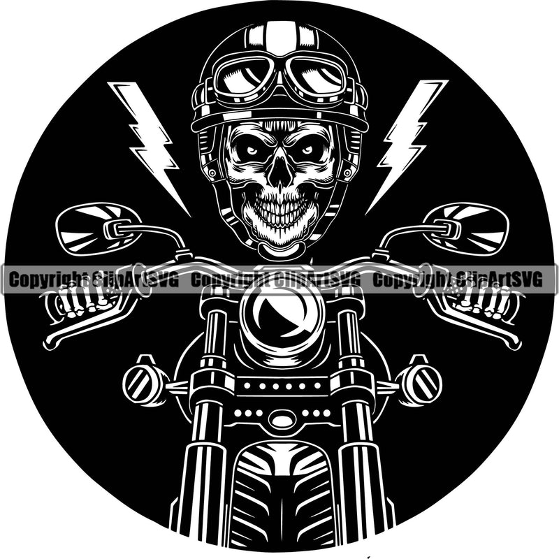 Motorcycle Bike Biker Cycle Chopper Motorbike Skull Black Circle Design Element Ride Rider Racer Rider Transportation Vehicle Art Design Logo Clipart SVG