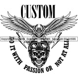 Motorcycle Bike Biker Cycle Chopper Motorbike Ride Custom Do It With Passion Or Not At All Quote Text Skull With Helmet And Sunglasses Design Element Racer Rider Transportation Vehicle Art Design Logo Clipart SVG