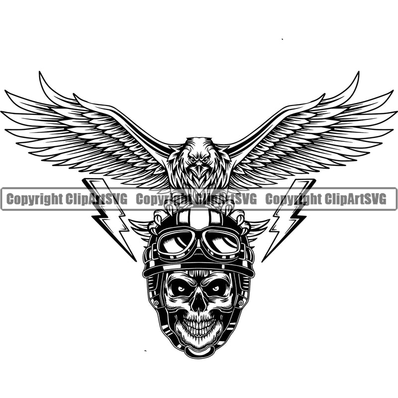 Motorcycle Bike Biker Cycle Chopper Motorbike Ride Rider Racer Rider Skull Head With Eagle Wings Vector Design Element Transportation Vehicle Art Design Logo Clipart SVG