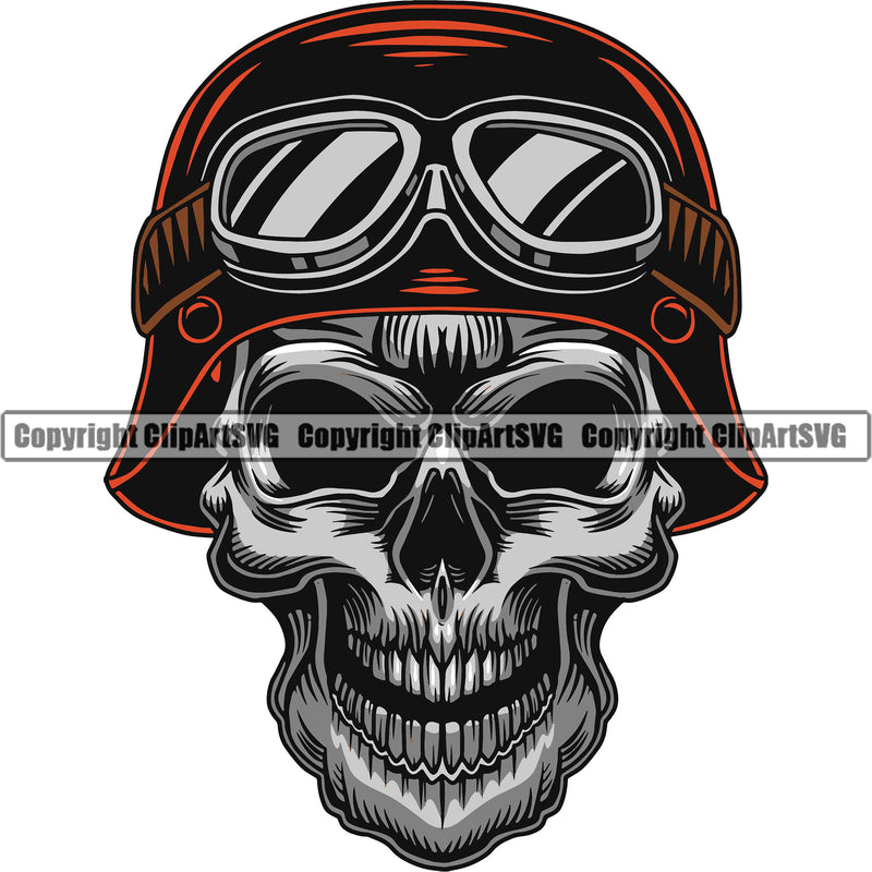 Motorcycle Bike Biker Cycle Chopper Motorbike Ride Rider Skull Skeleton Silver Color Head And Red Color Helmet Design Element Racer Rider Transportation Vehicle Art Design Logo Clipart SVG