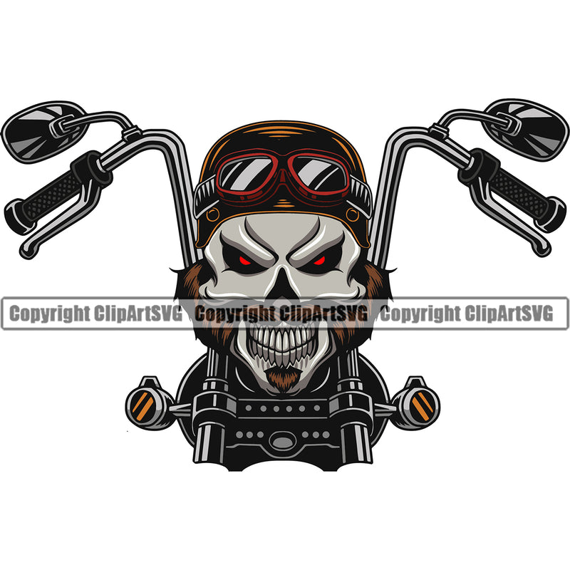 Motorcycle Bike Biker Cycle Chopper Motorbike Ride Rider Racer Rider Transportation Skull Skeleton Red Eyes Smile Face Color Helmet Design Element Vehicle Art Design Logo Clipart SVG