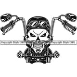 Motorcycle Bike Biker Cycle Chopper Motorbike Skull Skeleton Black White Bike Handle Design Element Ride Rider Racer Rider Transportation Vehicle Art Design Logo Clipart SVG