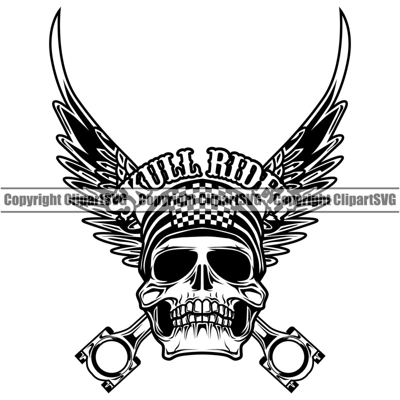 Motorcycle Bike Biker Cycle Chopper Motorbike Ride Rider Racer Rider Skull Rider With Eagle Wings Design Element Transportation Vehicle Art Design Logo Clipart SVG