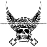 Motorcycle Bike Biker Cycle Chopper Motorbike Ride Rider Racer Rider Skull Rider With Eagle Wings Design Element Transportation Vehicle Art Design Logo Clipart SVG