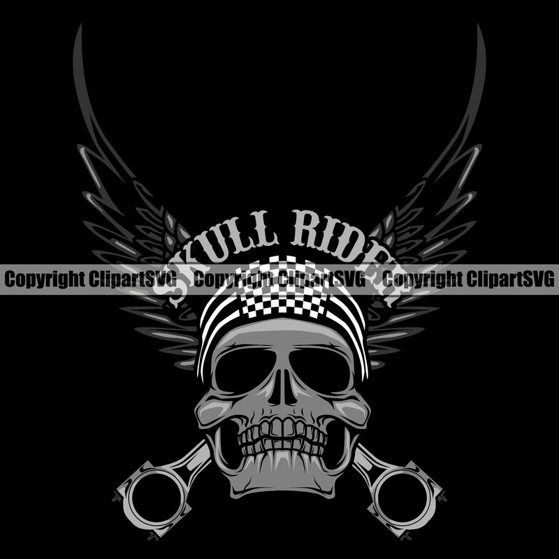Motorcycle Bike Biker Cycle Chopper Motorbike Ride Skull Rider Eagle Wings Black Color Background Design Element Racer Rider Transportation Vehicle Art Design Logo Clipart SVG