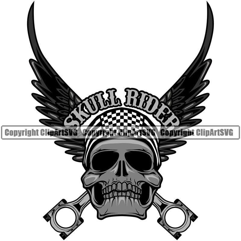 Motorcycle Bike Biker Cycle Chopper Motorbike Skull Eagle Wings White Color Design Element Ride Rider Racer Rider Transportation Vehicle Art Design Logo Clipart SVG