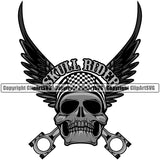 Motorcycle Bike Biker Cycle Chopper Motorbike Skull Eagle Wings White Color Design Element Ride Rider Racer Rider Transportation Vehicle Art Design Logo Clipart SVG