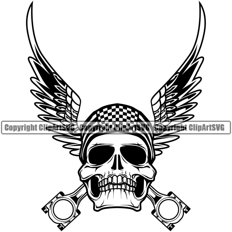 Motorcycle Bike Biker Cycle Chopper Motorbike Ride Rider Racer Skull Eagle Wings White Design Element Rider Transportation Vehicle Art Design Logo Clipart SVG