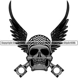 Motorcycle Bike Biker Cycle Chopper Motorbike Ride Rider Racer Skull Eagle Wings No Eyes Design Element White Background Rider Transportation Vehicle Art Design Logo Clipart SVG