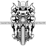 Motorcycle Bike Biker Cycle Chopper Motorbike Skull Body With Fire Design Element Ride Rider Racer Rider Transportation Vehicle Art Design Logo Clipart SVG