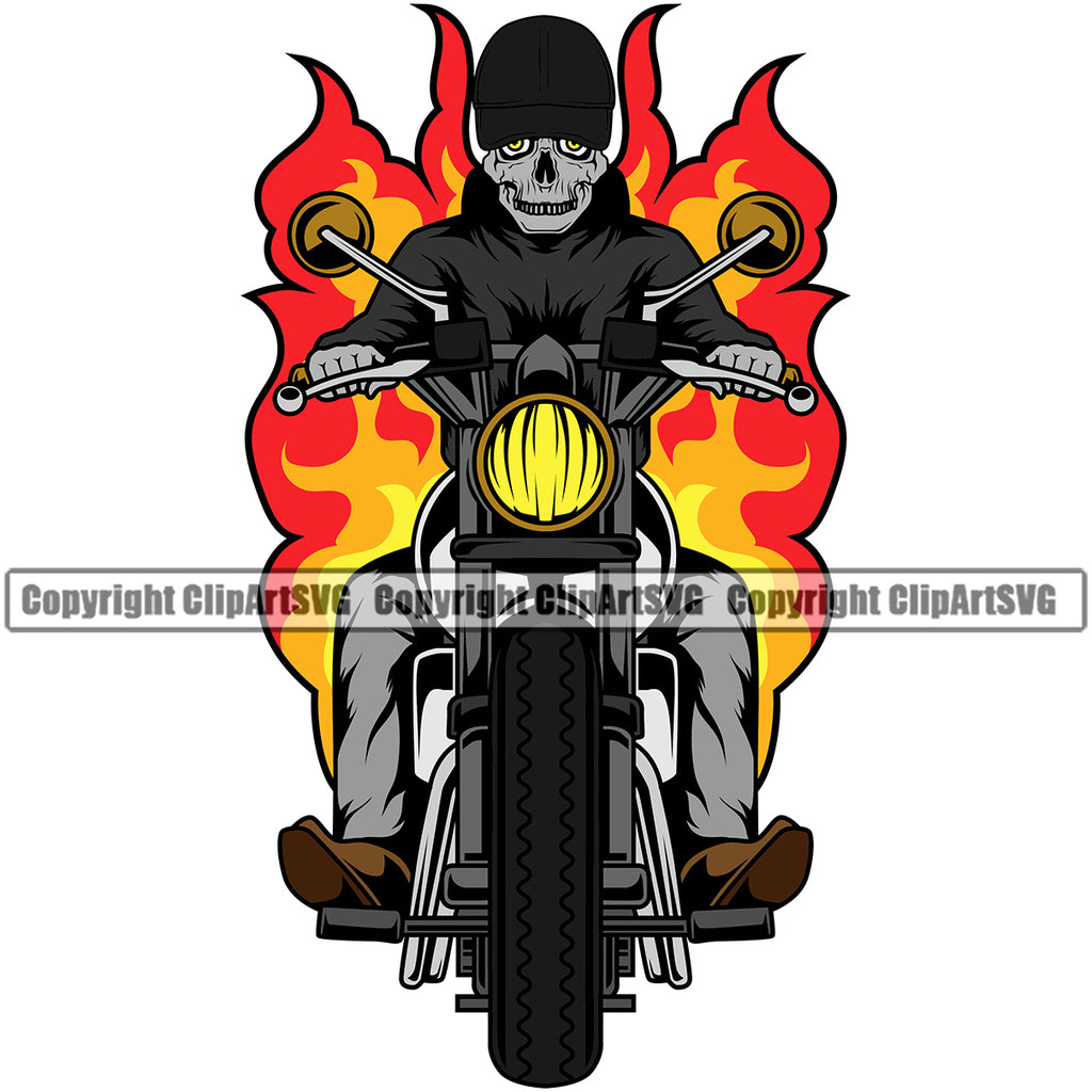 Motorcycle Bike Biker Cycle Chopper Motorbike Skull Body Backside Fire Design Element White Background Ride Rider Racer Rider Transportation Vehicle Art Design Logo Clipart SVG